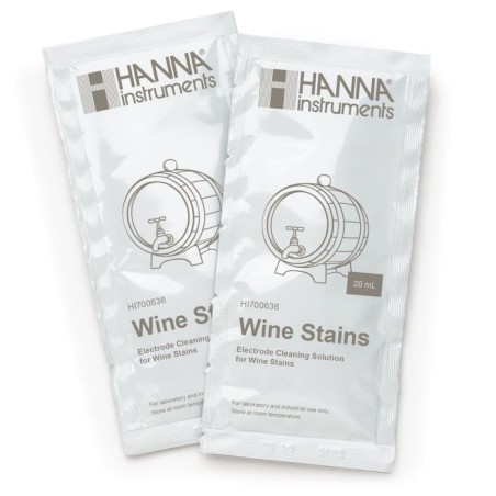 Cleaning Solution for Wine Stains HI700636P, 25 x 20 mL Sachets, pH Electrode Cleaning | EnvMart