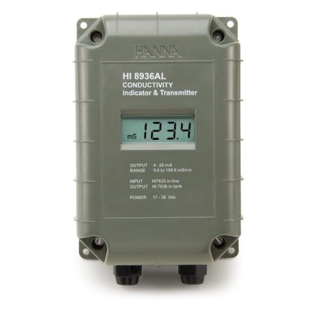 HI8936 Conductivity Transmitter with LCD, Four-Ring Probe, 0.0–199.9 mS/cm | EnvMart