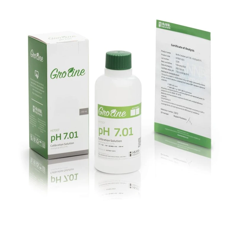 GroLine HI7007-023 pH 7.01 Buffer Solution, 230 mL, Certificate of Analysis | EnvMart