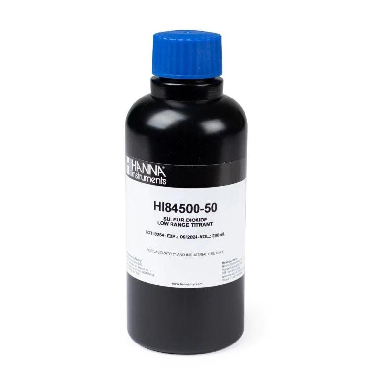 Low Range Titrant HI84500-50 for Sulfur Dioxide Mini Titrator, 230 mL, 1.0–40.0 ppm SO₂ | EnvMart