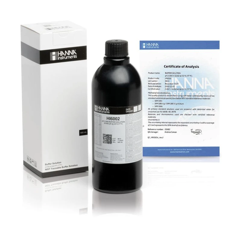 Hanna HI6002 pH 2.000 Millesimal Calibration Buffer 500 mL ±0.002 pH | EnvMart