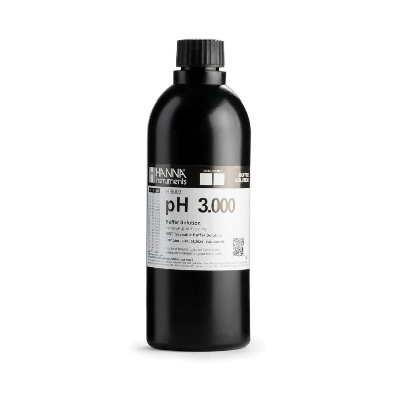 HI6003 pH 3.000 Millesimal Calibration Buffer, 500 mL, ±0.002 pH, Certificate of Analysis | EnvMart