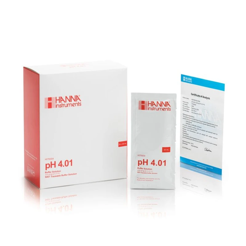 HI70004C pH 4.01 Calibration Buffer Sachets, 25 x 20 mL, Certificate of Analysis | EnvMart