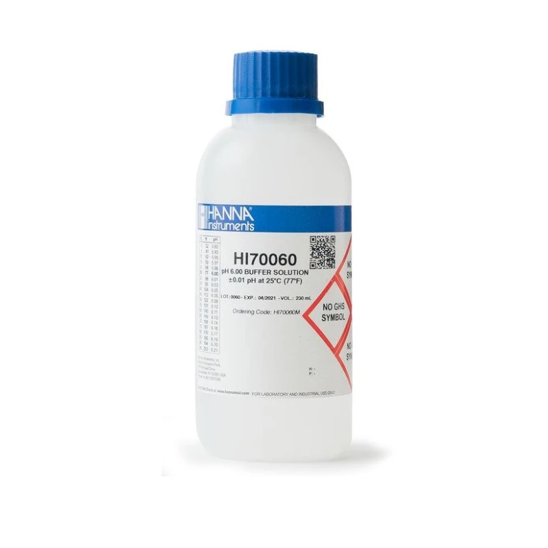 pH 6.00 Calibration Solution HI70060M 230 mL Bottle ±0.01 pH | EnvMart