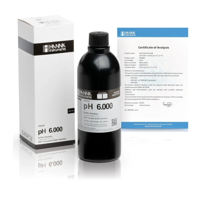 Hanna HI6006 pH 6.000 Millesimal Calibration Buffer 500 mL ±0.002 pH Accuracy | EnvMart