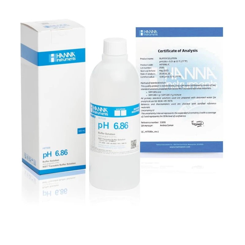 Hanna HI7006L/C pH 6.86 Calibration Buffer Solution 500 mL with Certificate of Analysis | EnvMart
