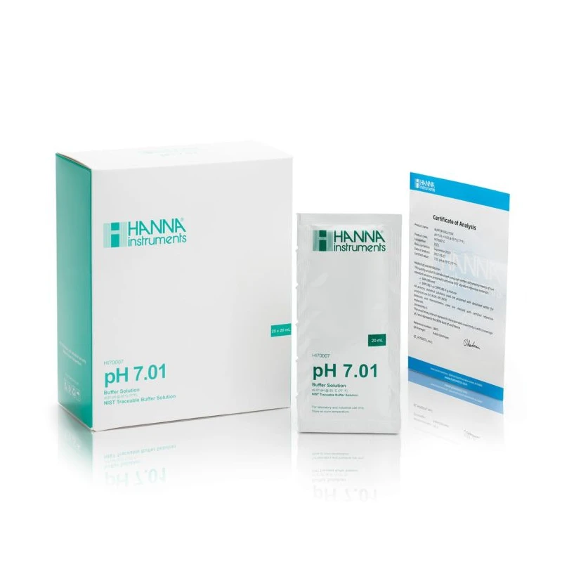 pH 7.01 Calibration Buffer Sachets HI70007C, ±0.01 Accuracy, 25 x 20 mL, Certificate of Analysis | EnvMart