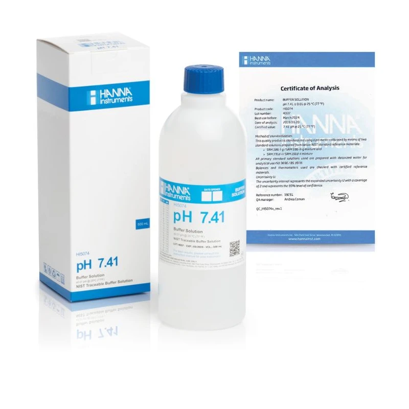 Technical pH Buffer Solution 7.41 HI5074, 500 mL, ±0.01 pH Accuracy | EnvMart