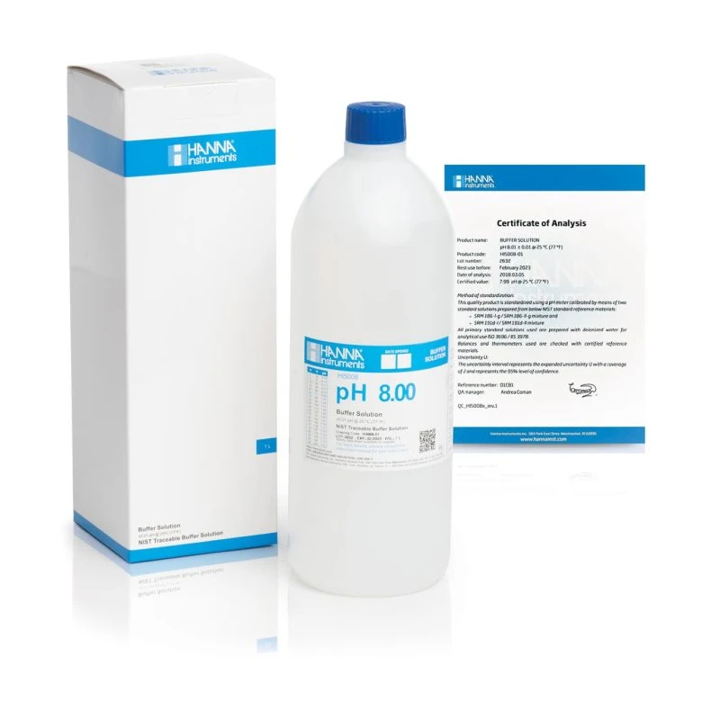 Technical pH 8.00 Calibration Buffer Solution HI5008-01, 1 L, ±0.01 pH Accuracy | EnvMart