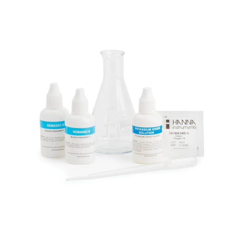 HI38434 Pool Line Bleach Test Kit, 50–150 g/L (5–15%) Chlorine, Iodometric, 100 Tests | EnvMart