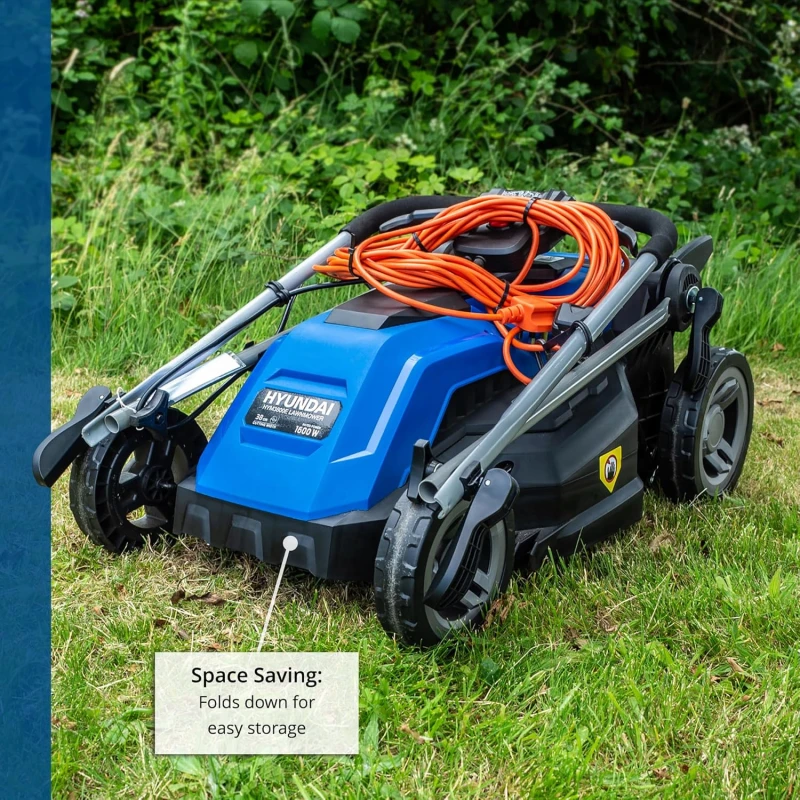 Hyundai HYM3800E Electric Lawnmower 38cm 1600W Mulching 40L | EnvMart