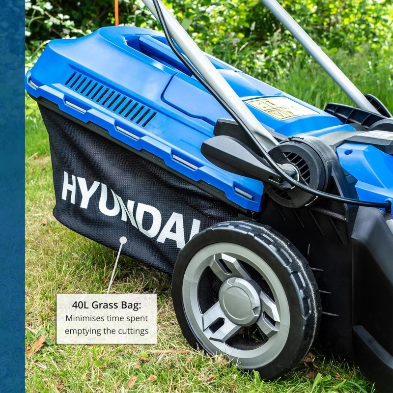 Hyundai HYM3800E Electric Lawnmower 38cm 1600W Mulching 40L | EnvMart