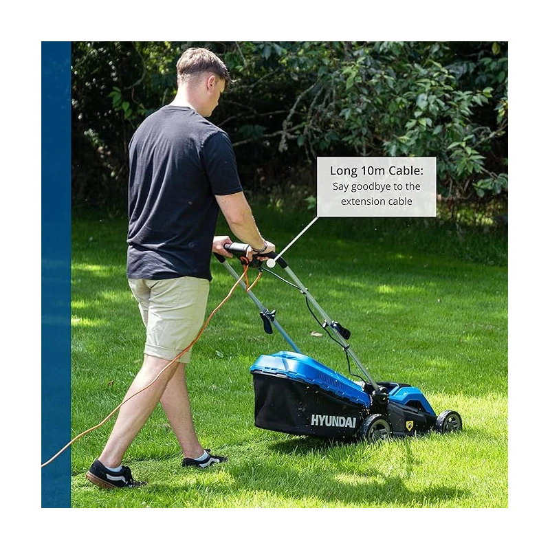Hyundai HYM3800E Electric Lawnmower 38cm 1600W Mulching 40L | EnvMart