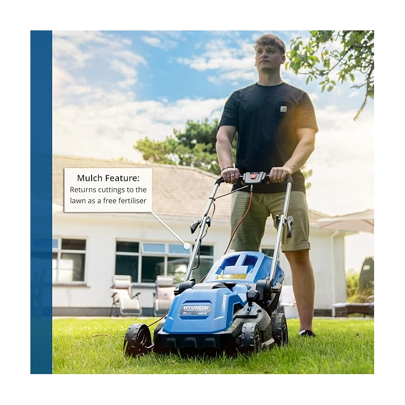 Hyundai HYM3800E Electric Lawnmower 38cm 1600W Mulching 40L | EnvMart