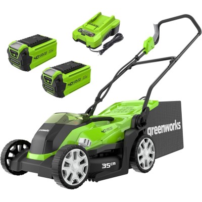 Greenworks 2501907UC Cordless Lawnmower 40V, 35cm, 2x2Ah Batteries, 40L Bag | EnvMart