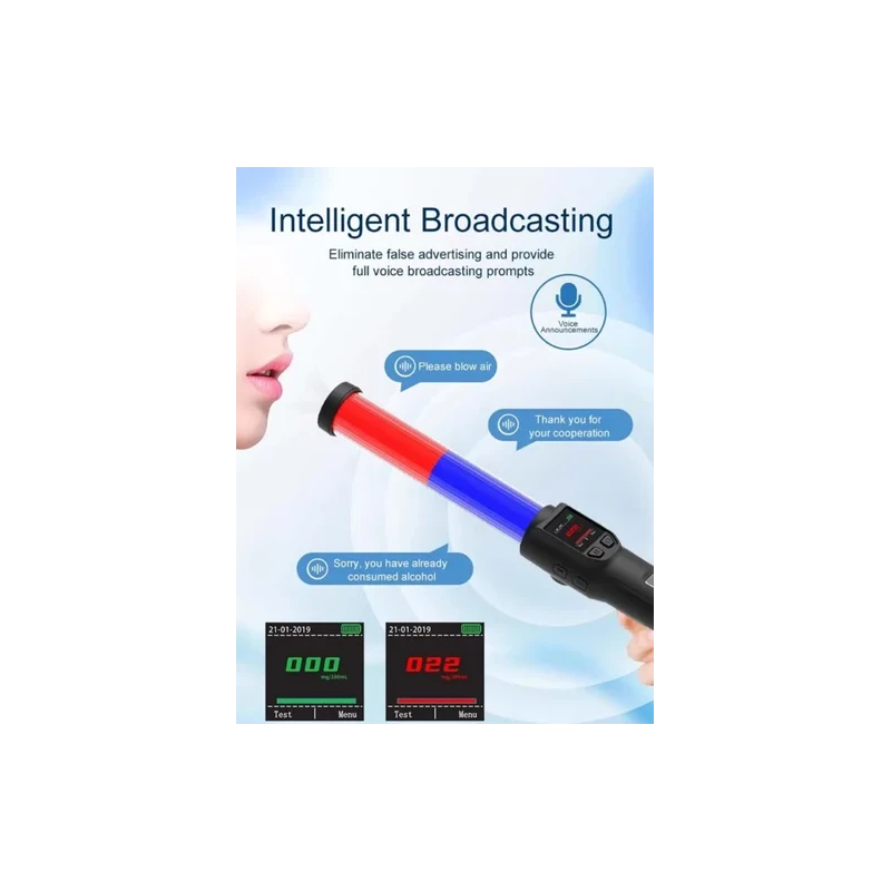 ALC-100 Digital Alcohol Breathalyzer with Traffic Baton Light, 0–400 mg/100 mL BAC, USB Type-C | EnvMart