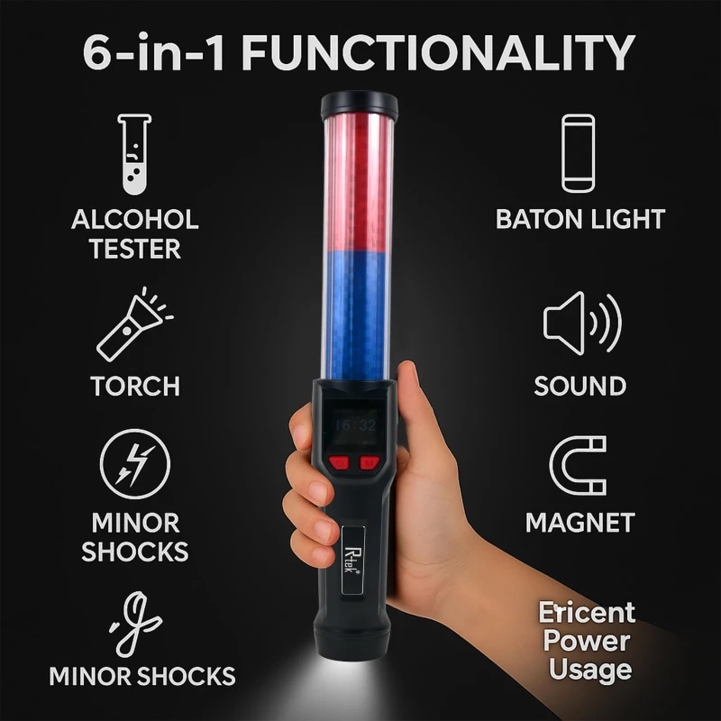 ALC-100 Digital Alcohol Breathalyzer with Traffic Baton Light, 0–400 mg/100 mL BAC, USB Type-C | EnvMart