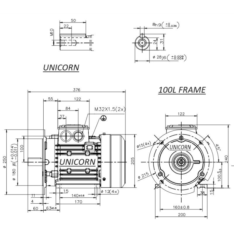 Unicorn 5 HP Three Phase Foot Mounted S4 Duty Induction Motor, 100L | EnvMart