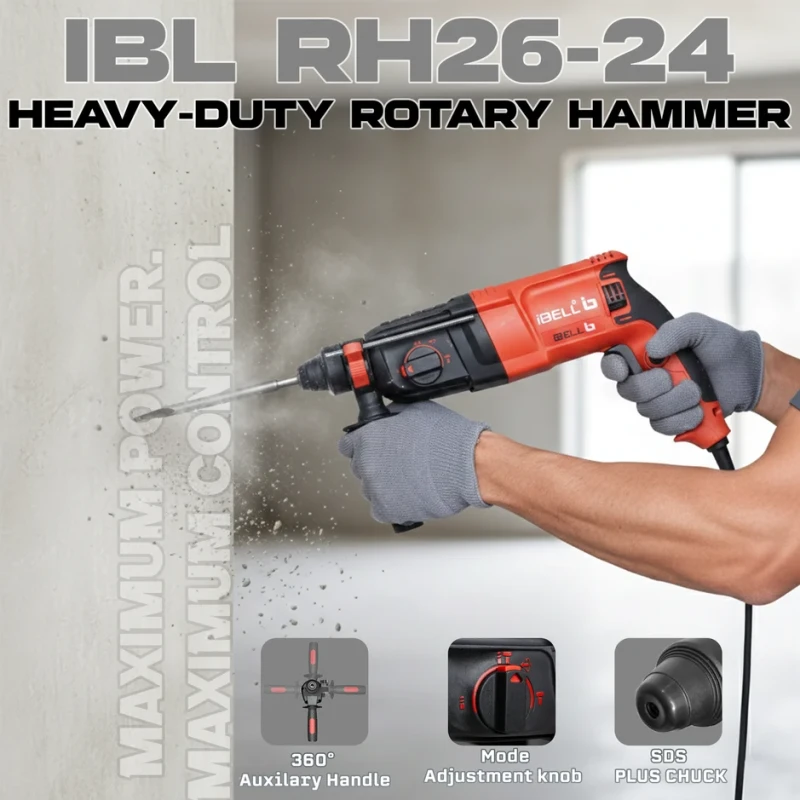 iBELL RH26-24 Rotary Hammer Drill 26mm 800W 220V SDS-Plus 3-Function | EnvMart