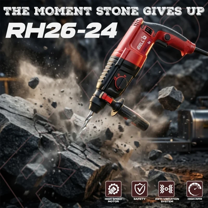 iBELL RH26-24 Rotary Hammer Drill 26mm 800W 220V SDS-Plus 3-Function | EnvMart