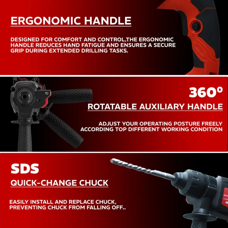 Rotary Hammer Drill RH26-82 26mm SDS Plus 850W Dual Chuck Power Tool | EnvMart