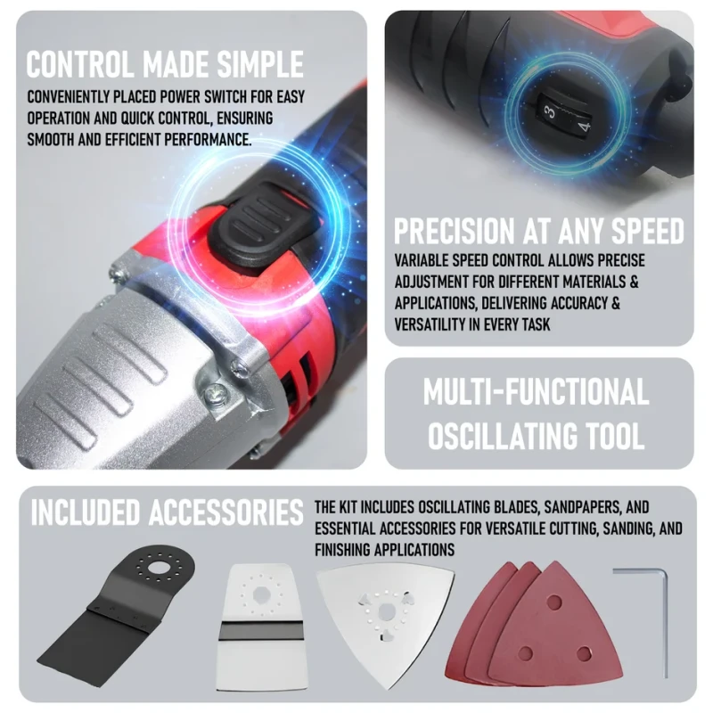 Multi-Functional Oscillating Tool 280W 6-Speed Kit, Industrial Cutting/Sanding | EnvMart