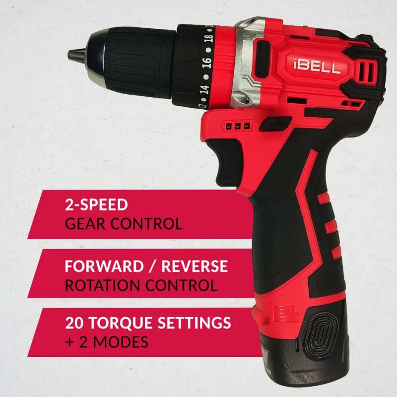 iBELL Cordless Impact Drill Toolbox 12V 1500mAh 101-Piece Kit Brushless | EnvMart