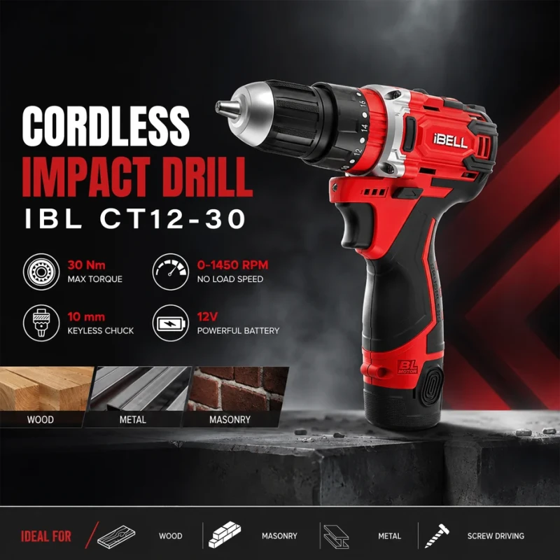iBELL Cordless Impact Drill Toolbox 12V 1500mAh 101-Piece Kit Brushless | EnvMart