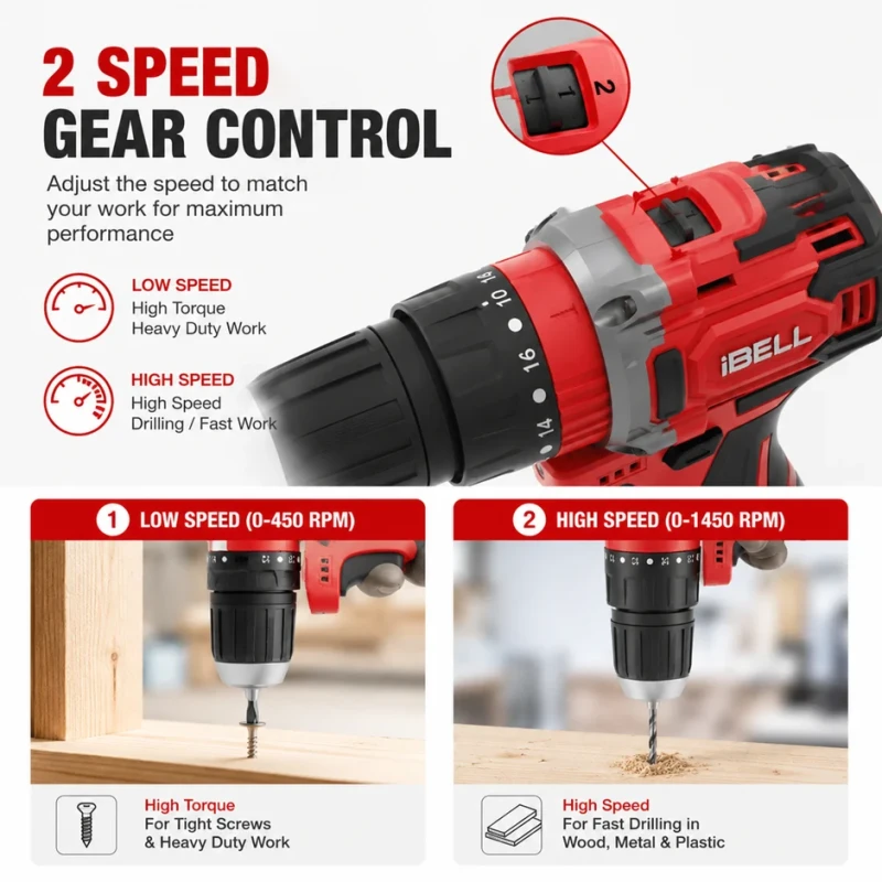 iBELL Cordless Impact Drill Toolbox 12V 1500mAh 101-Piece Kit Brushless | EnvMart