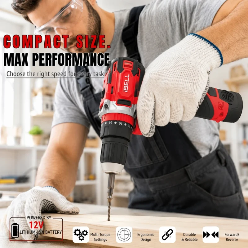 iBELL Cordless Impact Drill Toolbox 12V 1500mAh 101-Piece Kit Brushless | EnvMart