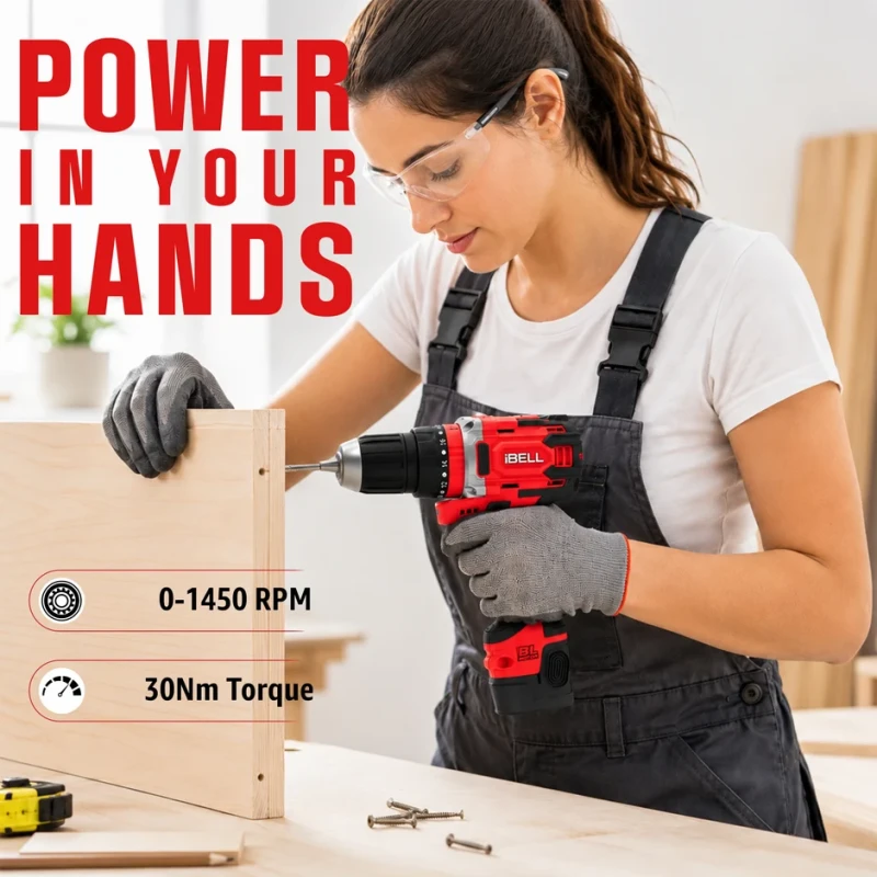 iBELL Cordless Impact Drill Toolbox 12V 1500mAh 101-Piece Kit Brushless | EnvMart