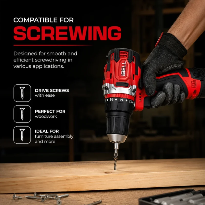 iBELL Cordless Impact Drill Toolbox 12V 1500mAh 101-Piece Kit Brushless | EnvMart