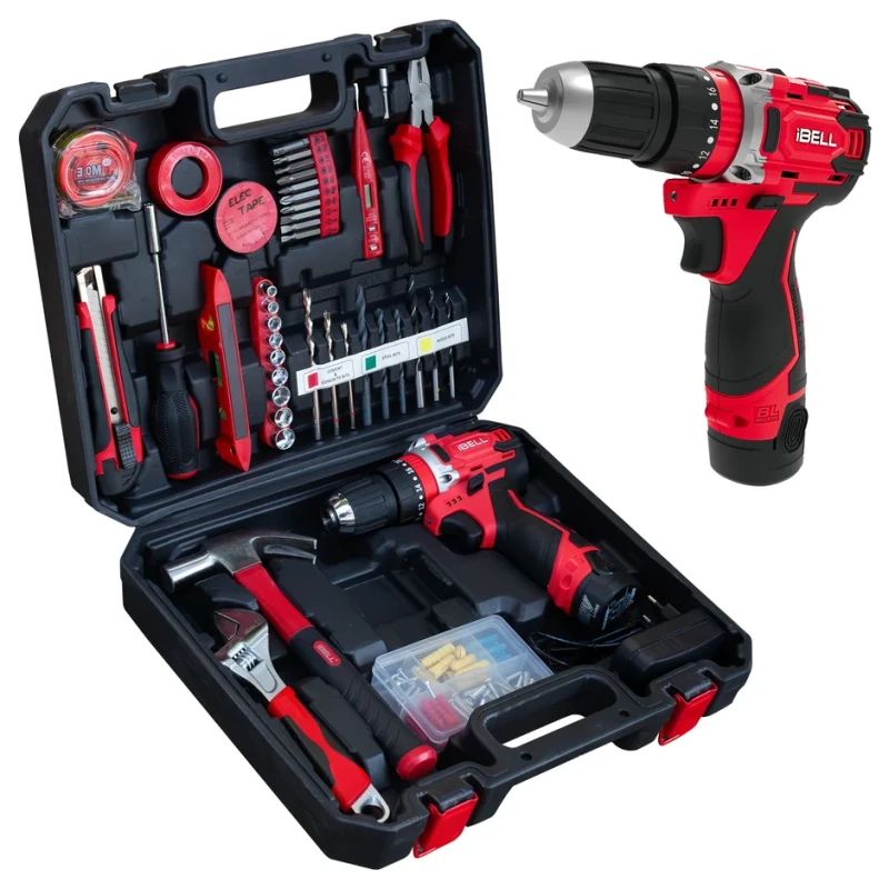 iBELL Cordless Impact Drill Toolbox 12V 1500mAh 101-Piece Kit Brushless | EnvMart