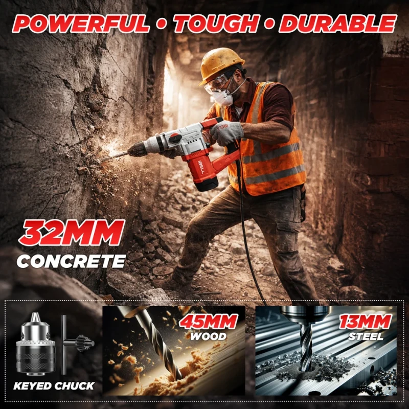 Rotary Hammer Drill 1500W 950 RPM 3 Function SDS Plus Concrete 32mm | EnvMart