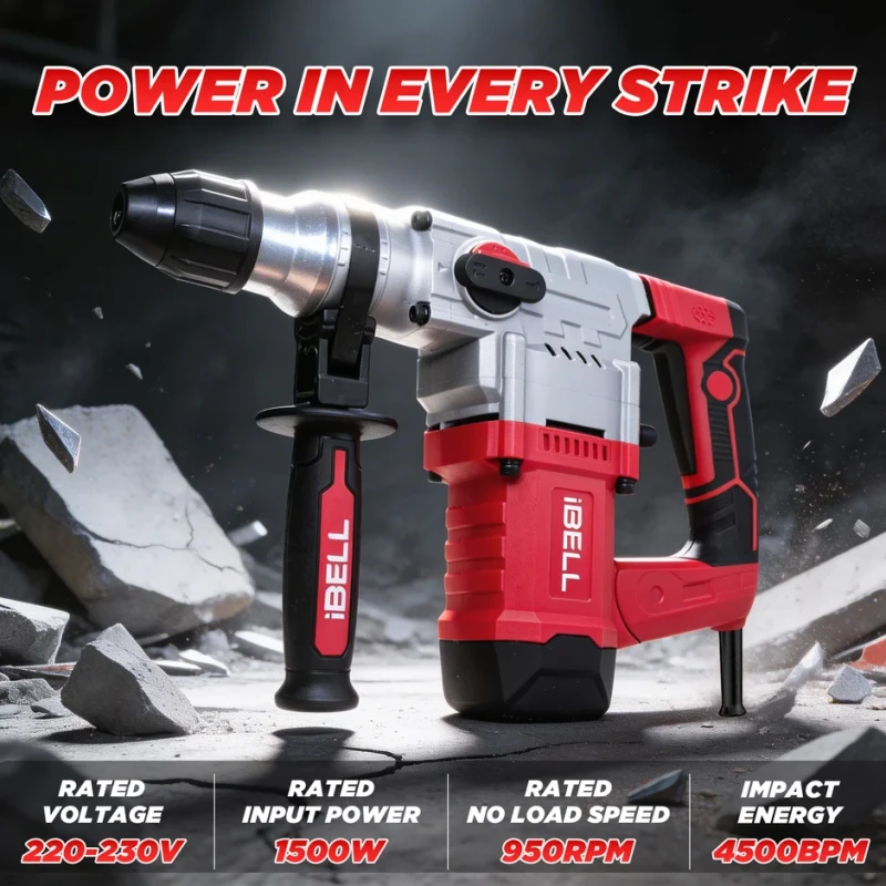 Rotary Hammer Drill 1500W 950 RPM 3 Function SDS Plus Concrete 32mm | EnvMart
