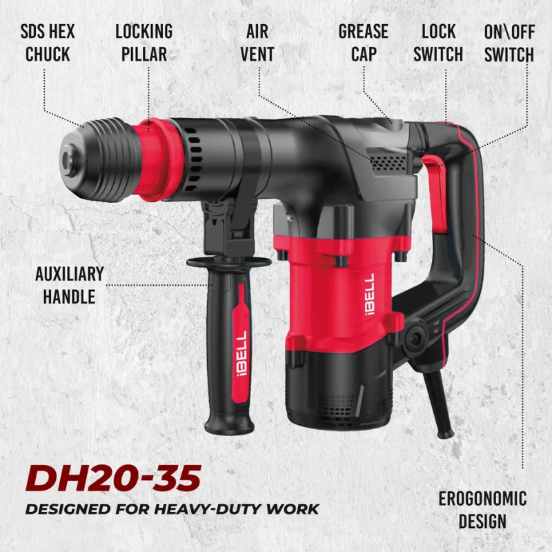 Demolition Hammer 1350W Heavy-Duty Electric Concrete Breaker 20J, 4500 BPM | EnvMart