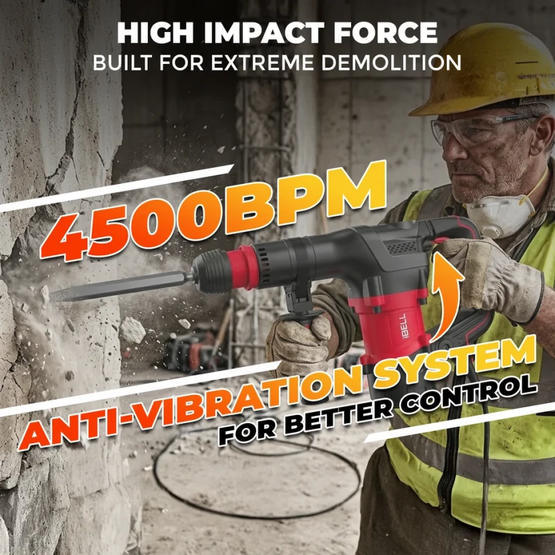Demolition Hammer 1350W Heavy-Duty Electric Concrete Breaker 20J, 4500 BPM | EnvMart
