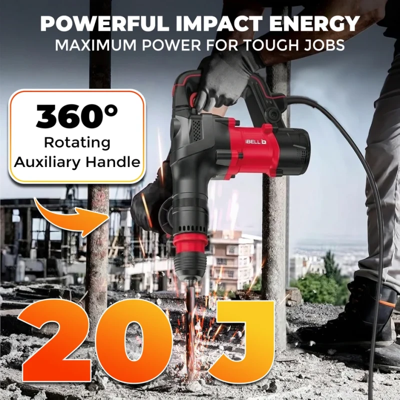 Demolition Hammer 1350W Heavy-Duty Electric Concrete Breaker 20J, 4500 BPM | EnvMart
