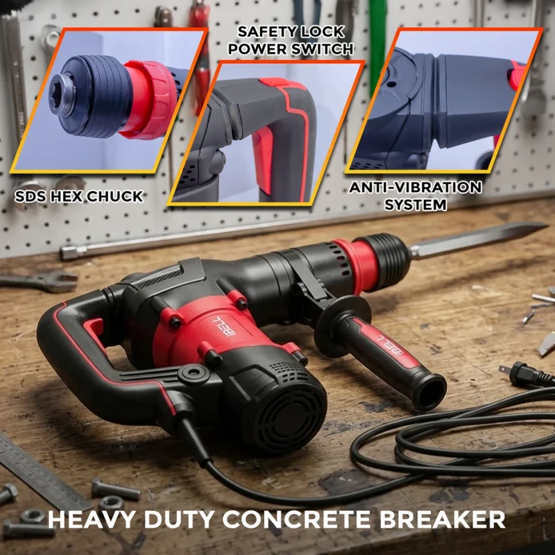 Demolition Hammer 1350W Heavy-Duty Electric Concrete Breaker 20J, 4500 BPM | EnvMart