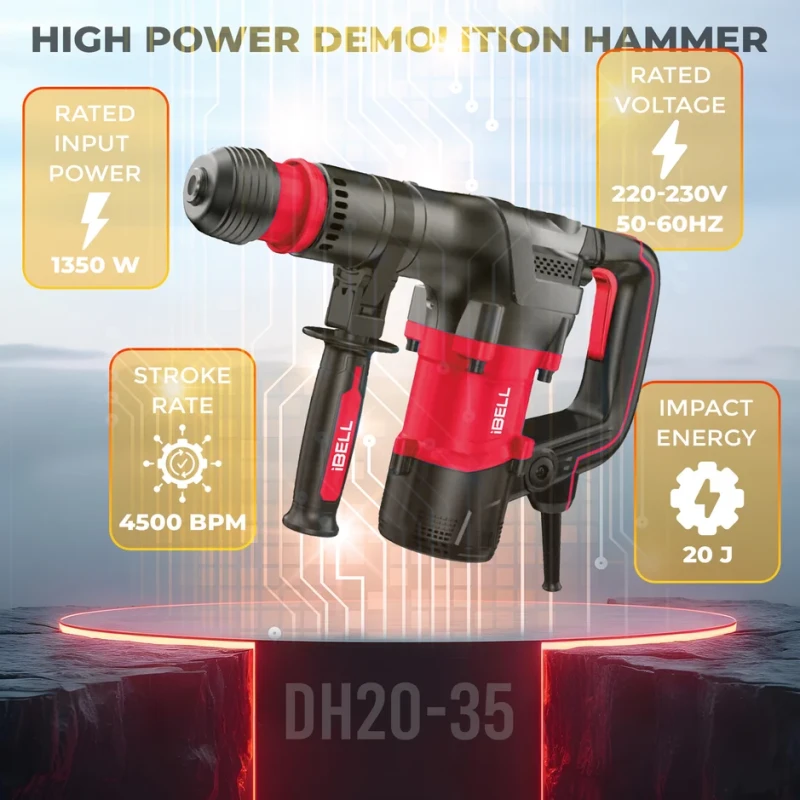 Demolition Hammer 1350W Heavy-Duty Electric Concrete Breaker 20J, 4500 BPM | EnvMart