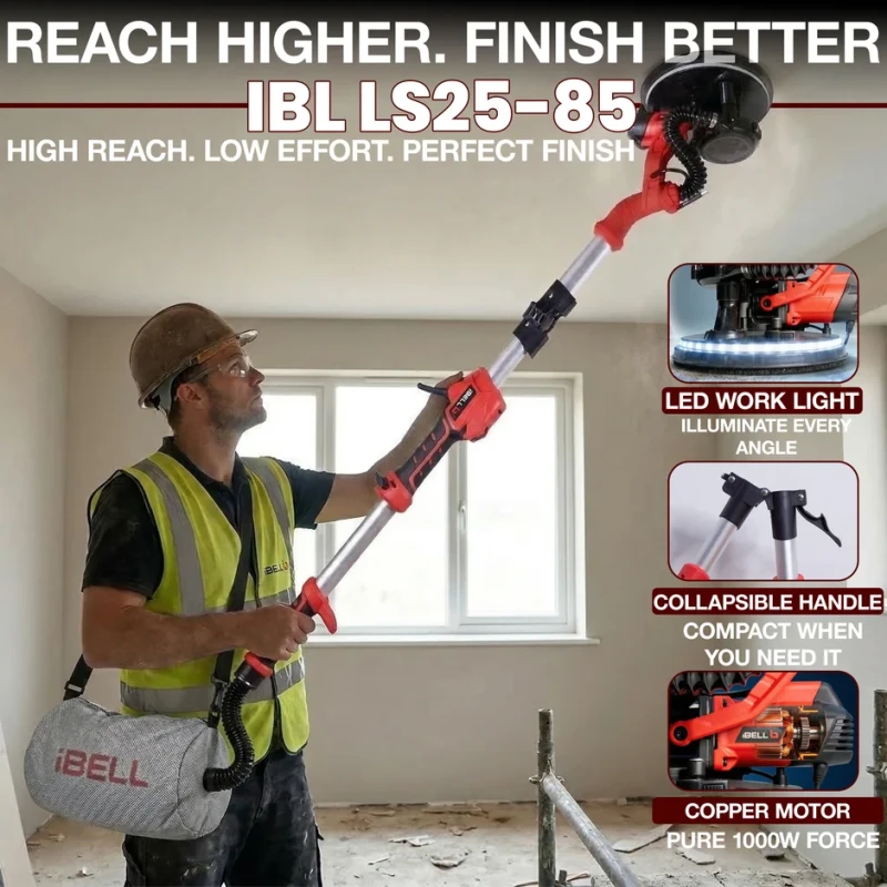 Drywall Sander Long Handle 9" (215mm), 1000W, Variable Speed, Auto Dust Collection | EnvMart
