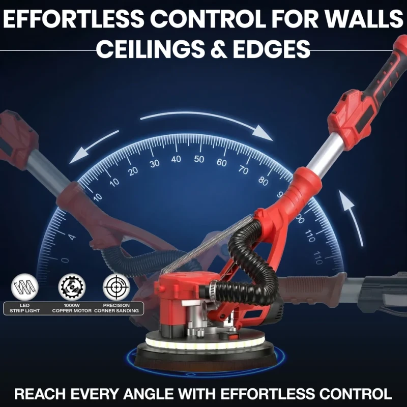 Drywall Sander Long Handle 9" (215mm), 1000W, Variable Speed, Auto Dust Collection | EnvMart