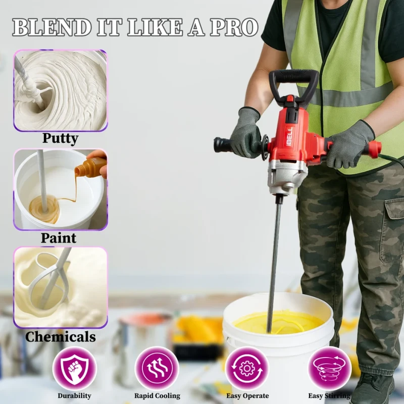 Paint Mixer 1200W 16mm Chuck 120mm Paddle 1050RPM 220V | EnvMart