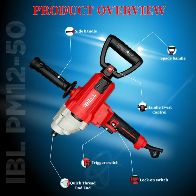 Paint Mixer 1200W 16mm Chuck 120mm Paddle 1050RPM 220V | EnvMart