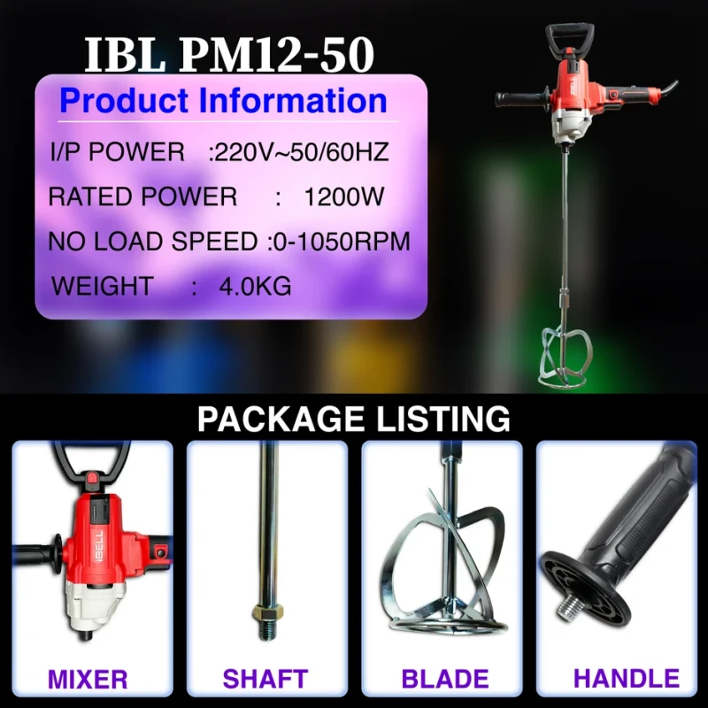 Paint Mixer 1200W 16mm Chuck 120mm Paddle 1050RPM 220V | EnvMart