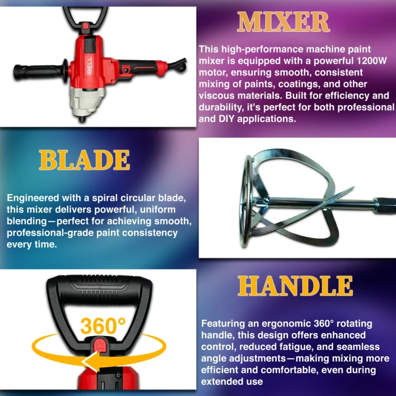 Paint Mixer 1200W 16mm Chuck 120mm Paddle 1050RPM 220V | EnvMart