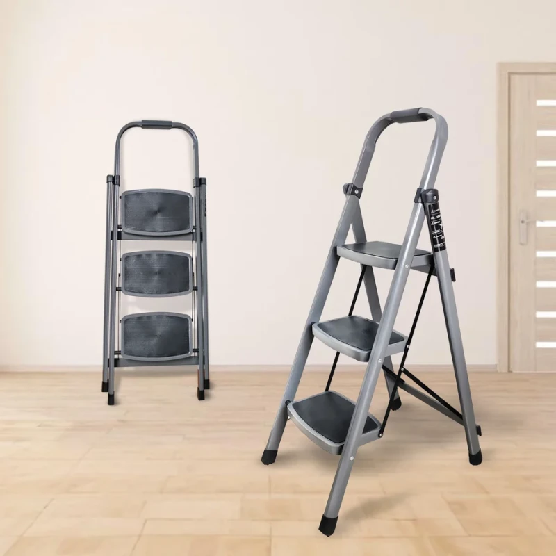 T003E 3 Step Iron Ladder, Powder Coated, 150 kg Load, Anti-Skid, Foldable | EnvMart