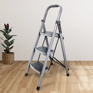 T003E 3 Step Iron Ladder, Powder Coated, 150 kg Load, Anti-Skid, Foldable | EnvMart