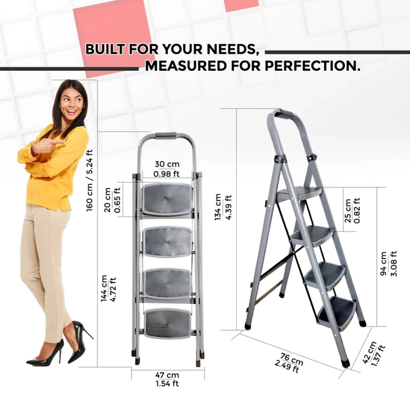 Iron Ladder T004E 4 Steps Heavy-Duty, Anti-Skid, 150 kg Load Capacity, Foldable | EnvMart