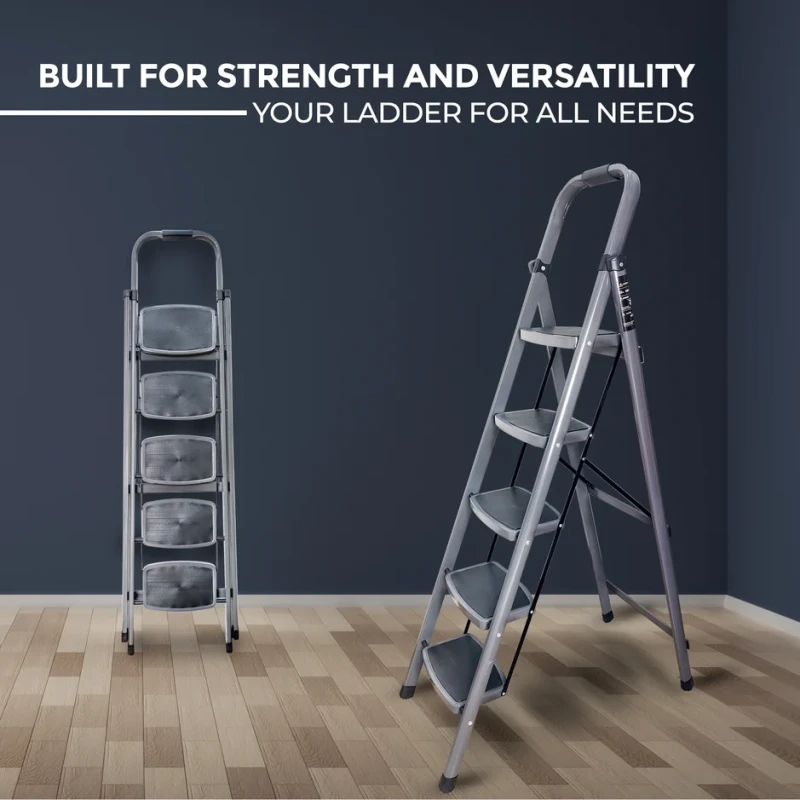 Iron Ladder T005E 5 Steps Anti-Skid Foldable Heavy-Duty 150 kg Capacity | EnvMart